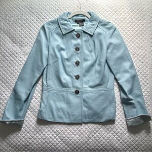 Etcetera Powder Blue Leather Button-Front Jacket Size 8